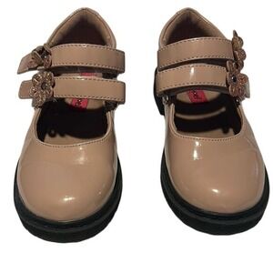 Rachel Girl's Tan and Black Dress Shoes with Floral Accents size 11 Preowned